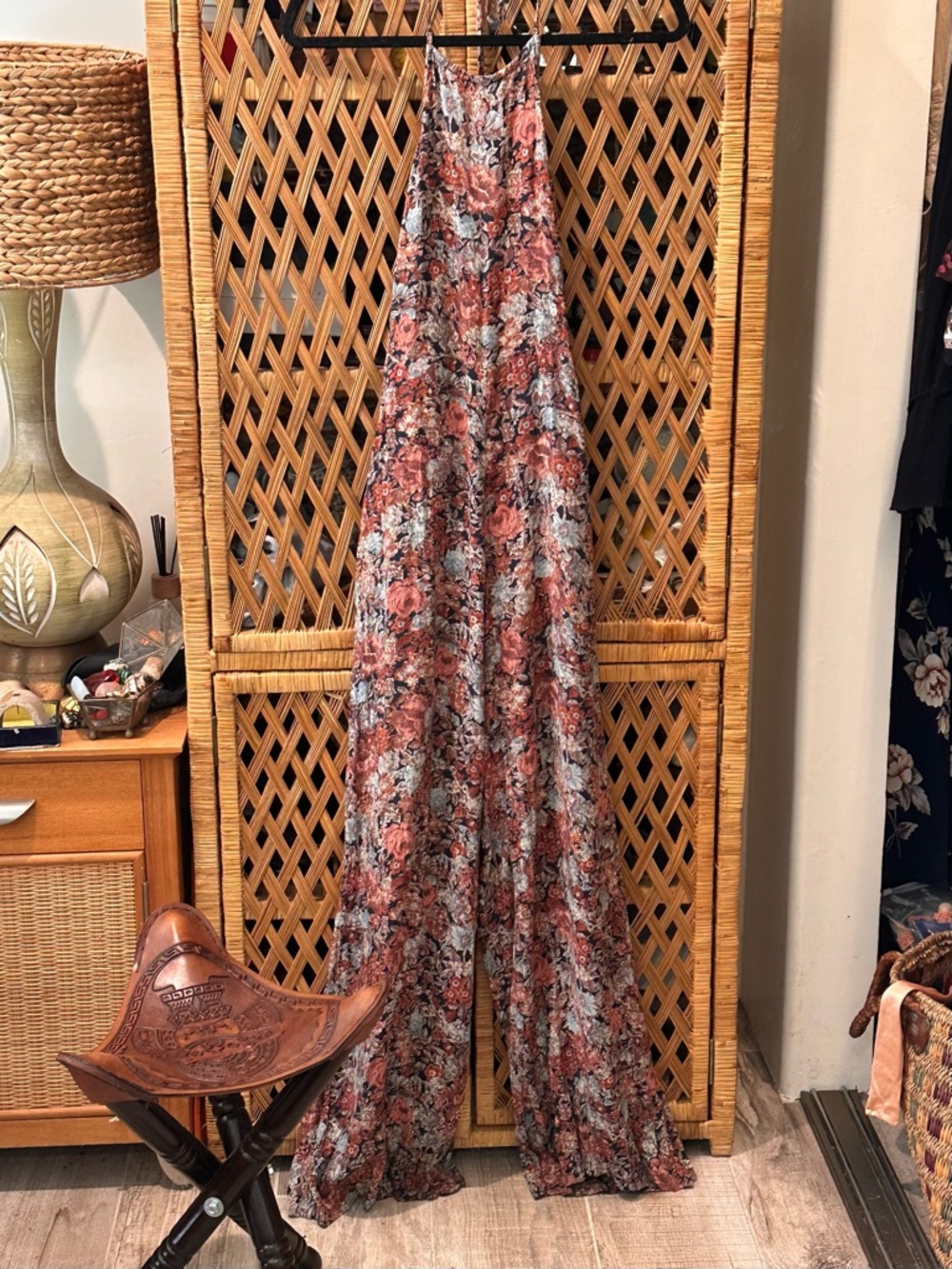 Floral Halter jumpsuit in Rust & Cream